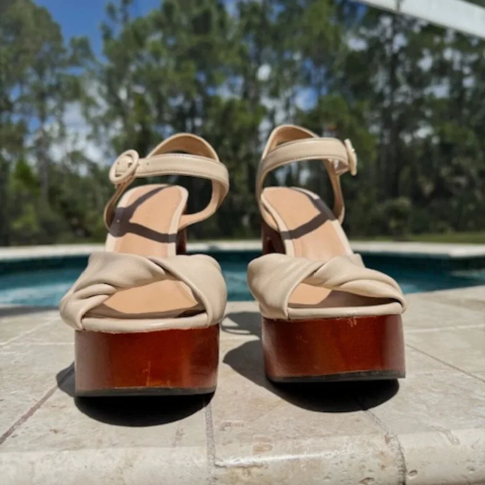 Veronica Beard Cream and Brown Platform Sandals